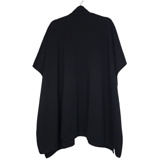 St John Black Wool Poncho Knit cape Minimalist Lagenlook Neutral Luxury luxe - Picture 2 of 15